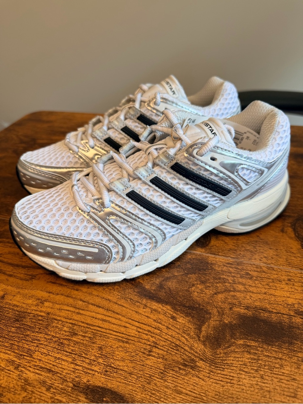 Adidas Adistar Control Sneakers in White and Silver 5.5Y (6.5W)